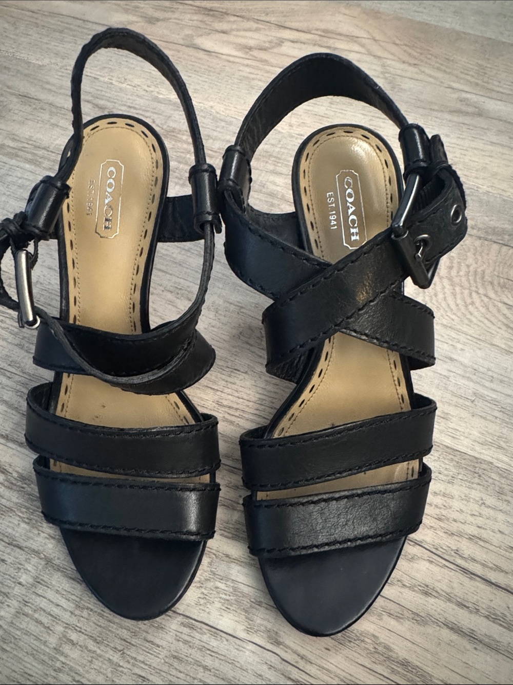 COACH Rapture Black Soft Leather Criss-Cross Strappy Slingback Heels Sz 7 EUC